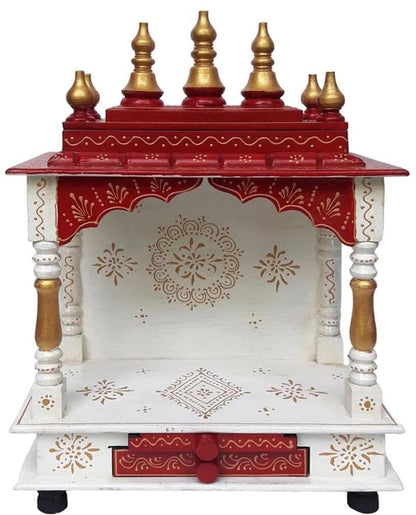 Wooden Mandir Temple In Wine Red and White Colour!