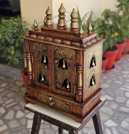 Wooden Temple Mandir/ Copper White Gold