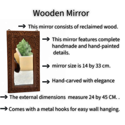 Hand Carved Wooden Mirror/ Unique Shape