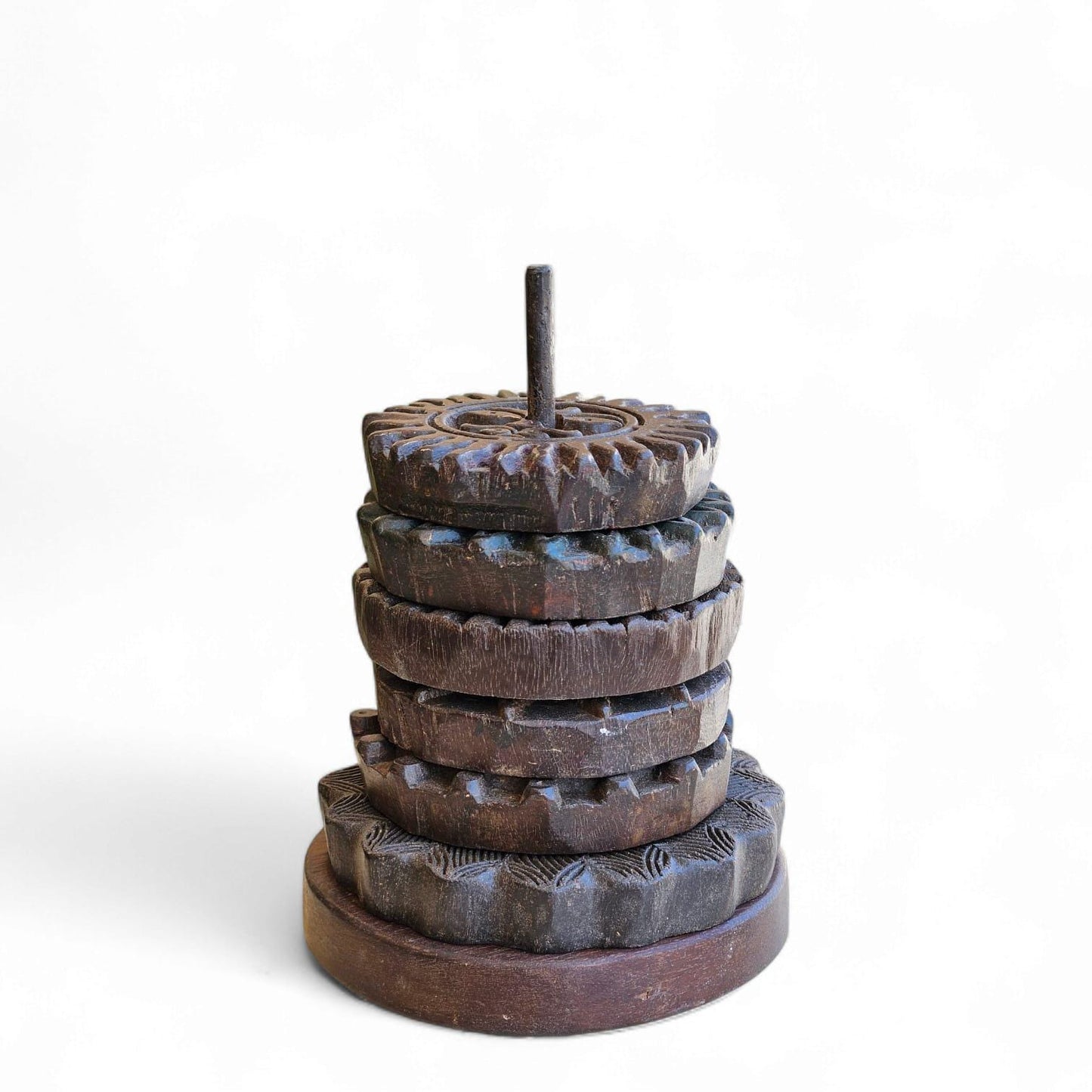 Wooden Round Tea Coaster Set, Old