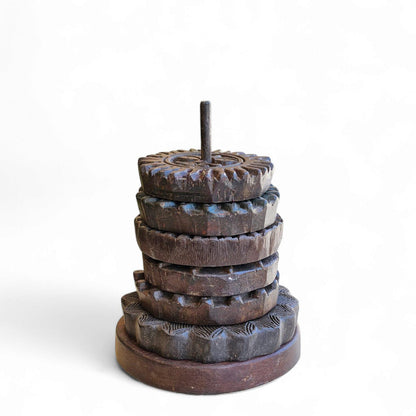 Wooden Round Tea Coaster Set, Old