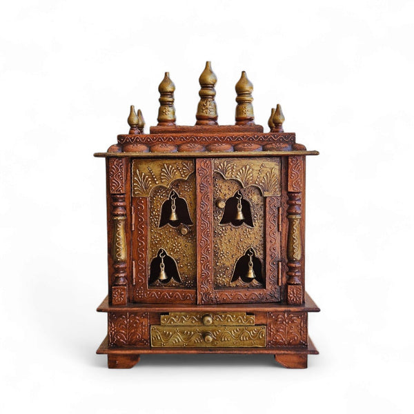 Wooden Temple Mandir/ Copper White Gold