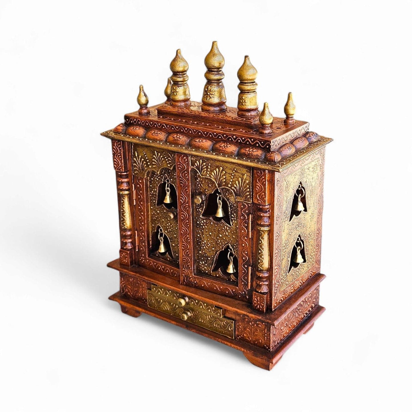 Wooden Temple Mandir/ Copper White Gold