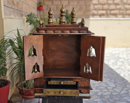 Wooden Temple Mandir/ Copper White Gold