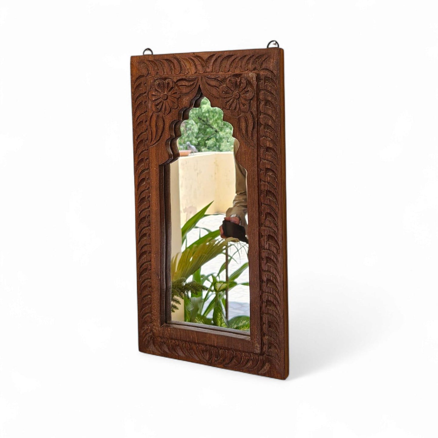Hand Carved Wooden Mirror/ Unique Shape