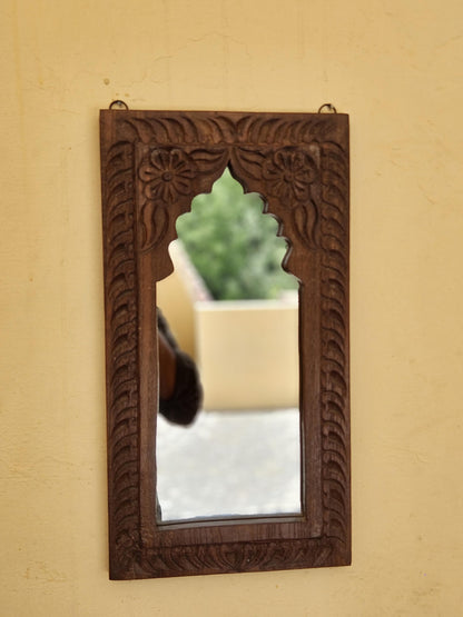 Hand Carved Wooden Mirror/ Unique Shape