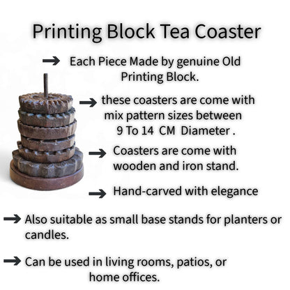 Wooden Round Tea Coaster Set, Old