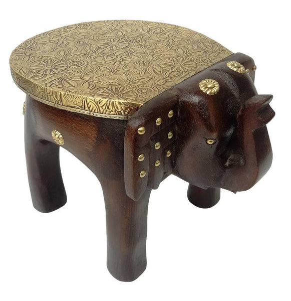 Handcrafted Tribal Elephant Stool with Metal Fitted