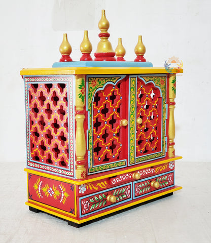 Wooden Mandir Temple, Wall Mounted White