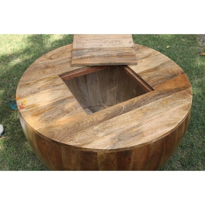 Wooden Round Drum Coffee Table Laser Mango
