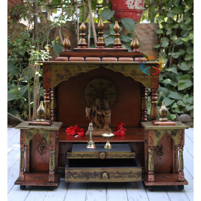 Handmade Copper temple with 2 side Mandir 