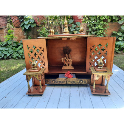 Handmade Copper temple with 2 side Mandir 
